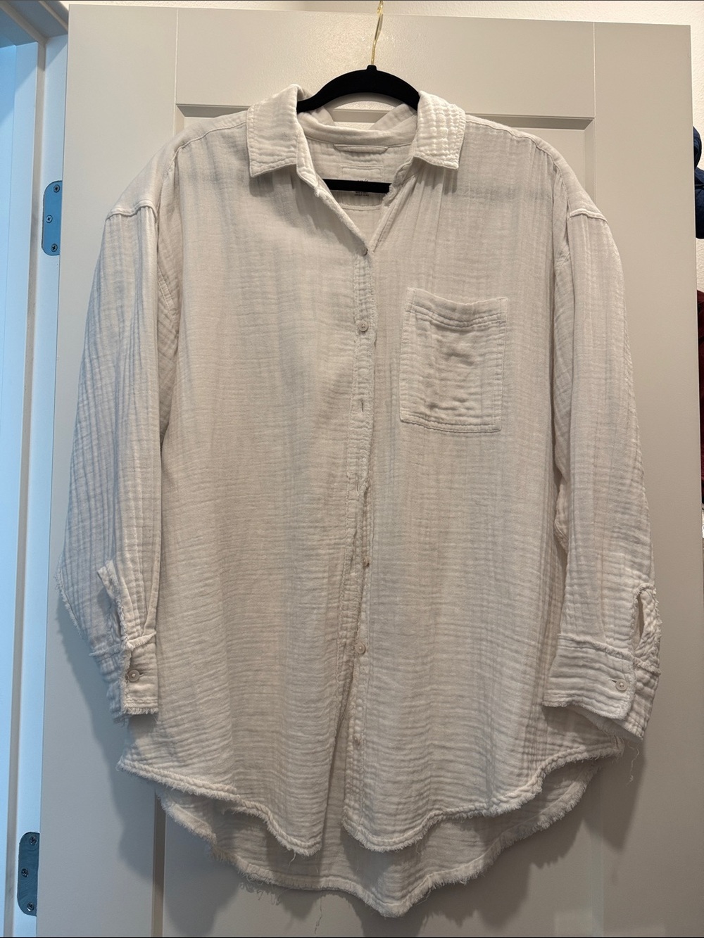 aerie White Oversized Textured Gauze Button-Down Shirt